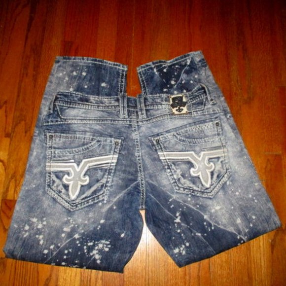 ROCK REVIVAL Chenko Straight Acid Splatter Jeans Sz 38 - Picture 1 of 12
